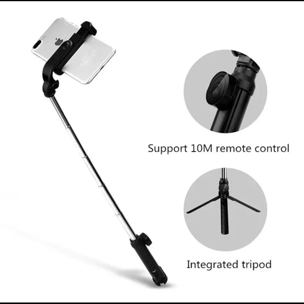 Mini travel selfie stick and tripod pink/black/white